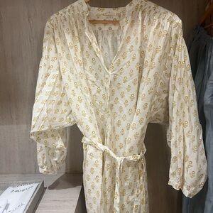 Doen Cream and Gold Floral Midi Dress